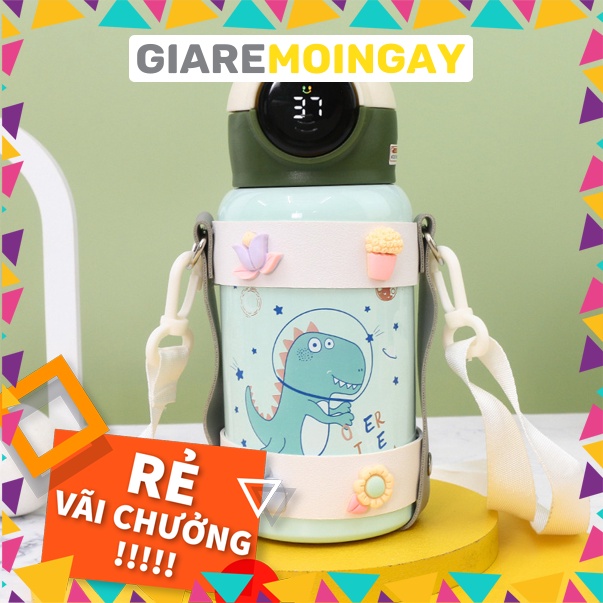 Bình giữ nhiệt inox 400ml, hiển thị nhiệt độ, có ống hút cho bé, có quai xách mang đi học giaremoingay6868