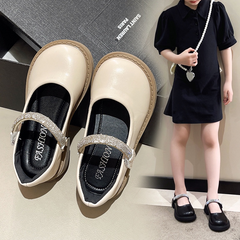 Giày mary jane IQ ANGEL da đế mềm quai đính đá phong cách Anh Quốc xinh xắn thời trang dành cho bé gái