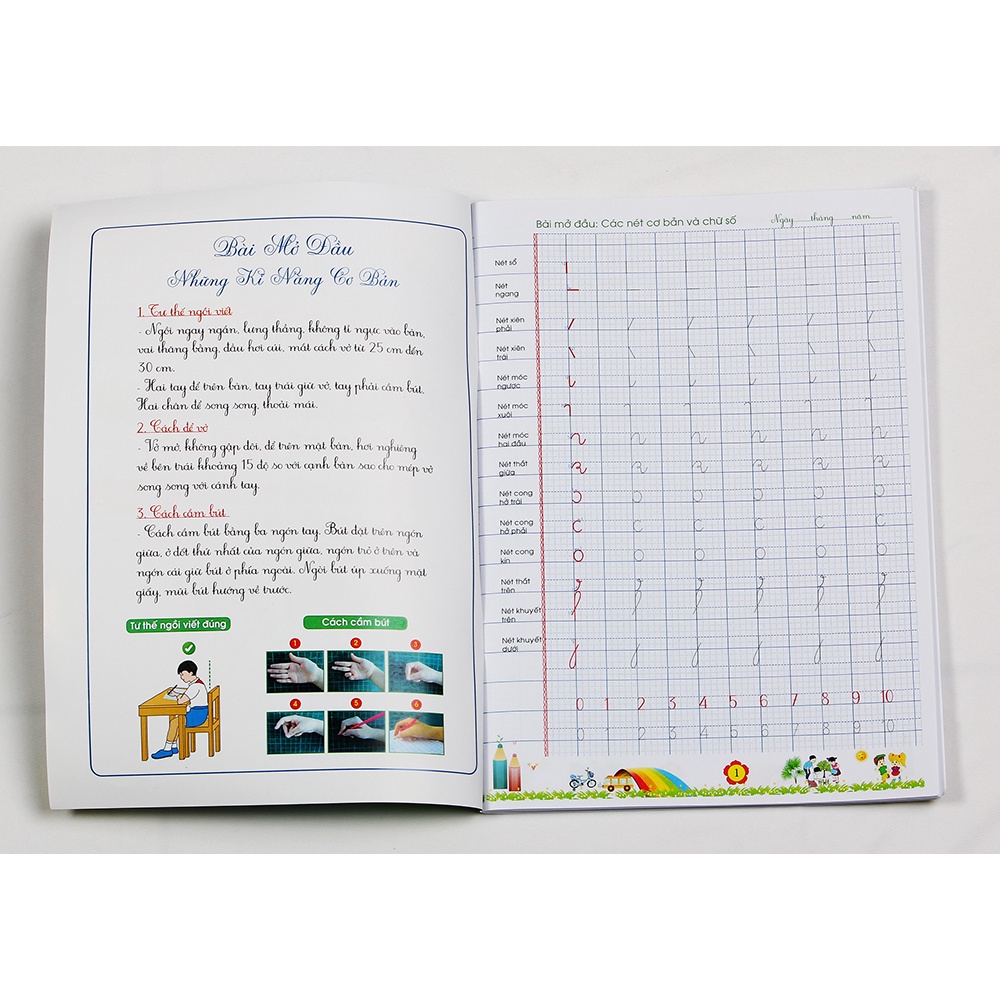 Quyển 1 "Hành Trang vào Lớp 1"- Tô viết nét cơ bản và chữ thường.