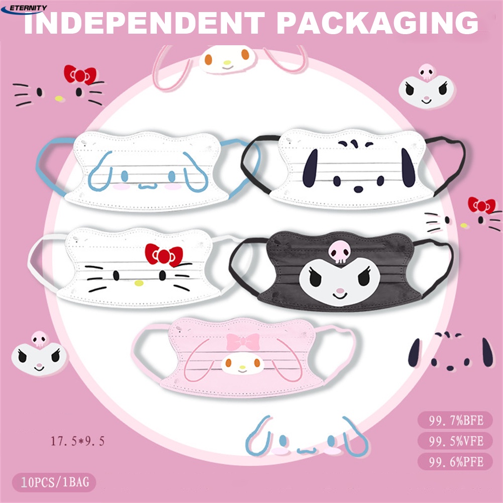 10 Chiếc Kf94 Trưởng Thành Mặt Nạ Hình Hoạt Hình Động Vật Kuromi/Hello-Kitty Hoa Văn Dùng Một Lần Bảo Vệ Mặt Nạ 3 lớp Phòng Chống Mặt Nạ Người Lớn Sẵn Sàng