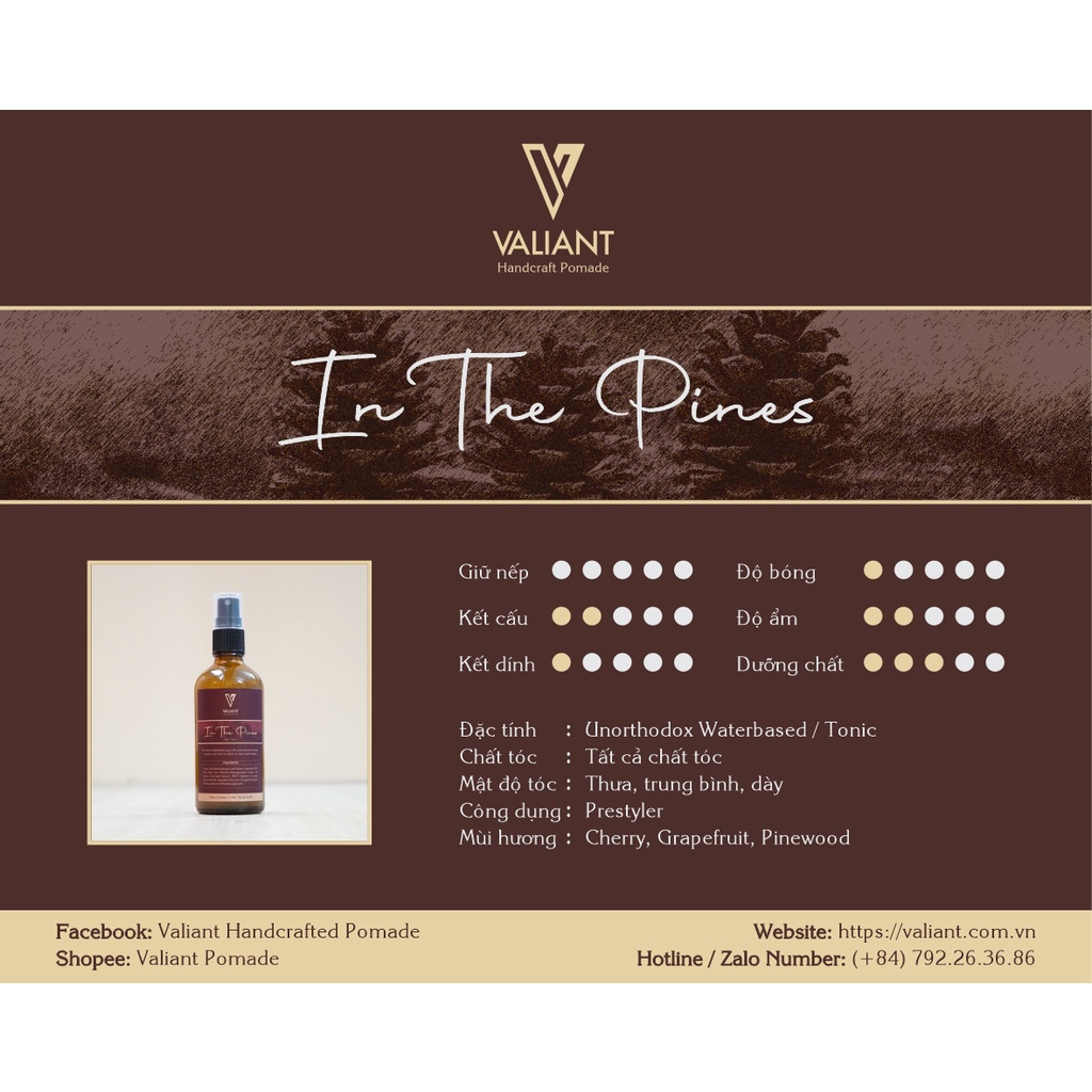 Xịt dưỡng tạo phồng tóc Valiant - In The Pines - Hair tonic - 100ml