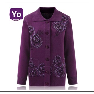 Áo khoác len cardigan trung niên nữ cổ bẻ và cổ trụ sang trọng