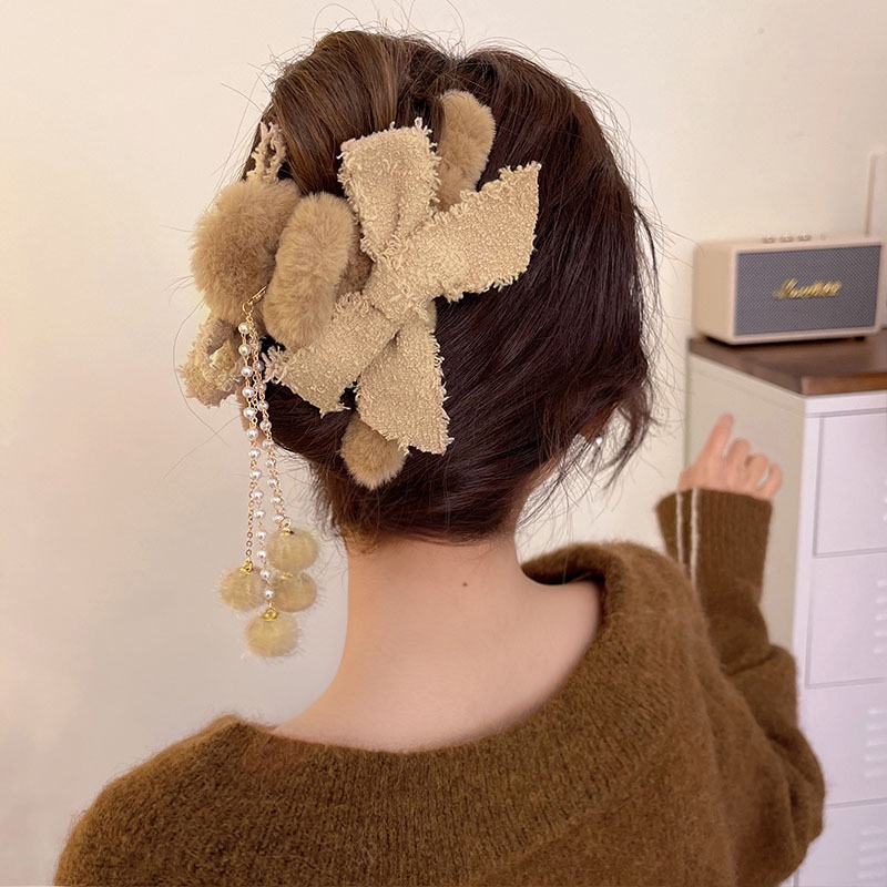 Kẹp Tóc Cỡ Lớn Phối Lông Thiết Kế Đơn Giản Dễ Thương