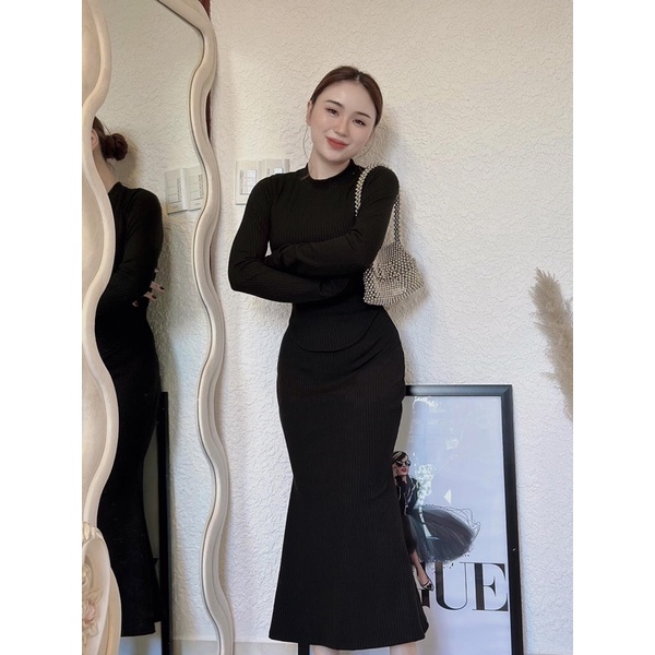 SET ÁO LEN GÂN SỌC KÈM VÁY ĐUÔI CÁ