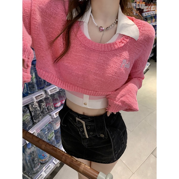 Áo NZN dệt kim tay dài thiết kế rách thời trang thu đông cho nữ