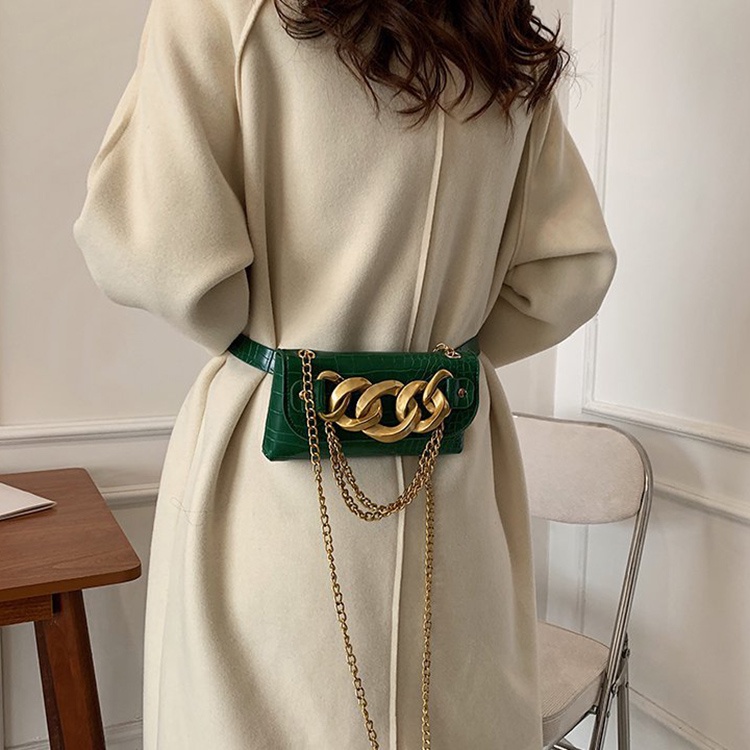 Túi Đeo Chéo mini Hình Vuông Vân Da Cá Sấu Phối Dây Xích Thời Trang Cho Nữ