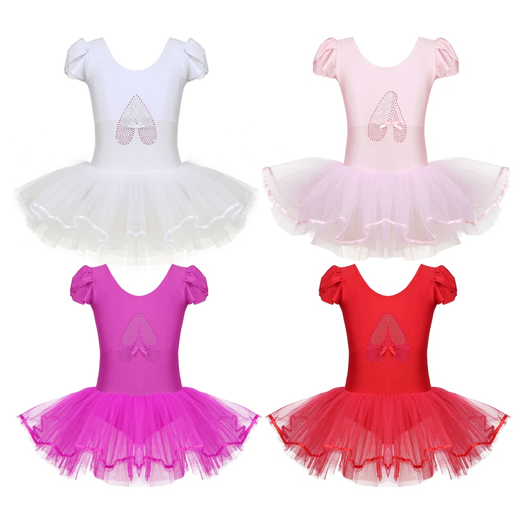 Đầm Múa ballet Phối Bèo Nhún Đính Kim Sa Lấp Lánh Cho Bé Gái