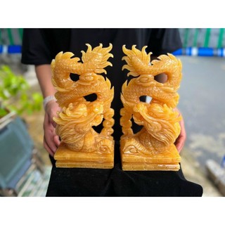Cặp rồng đá ngọc hoàng long & ngọc xanh onyx cao 15cm và cao 20cm