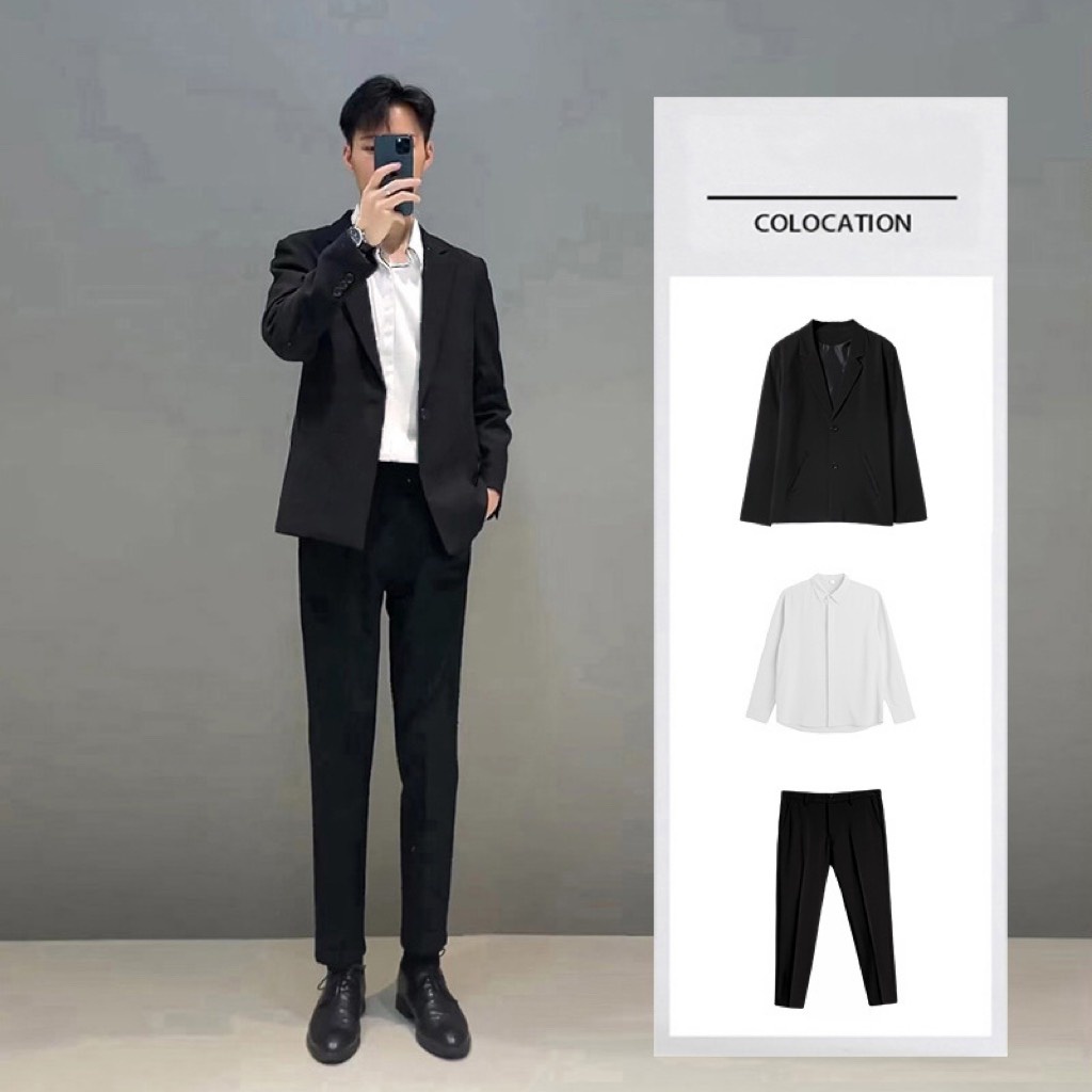 Áo khoác nam blazer form rộng phong cách dáng Hàn Quốc , áo vest nam màu đen thời trang trẻ trung kiểu đẹp màu trắng nâu