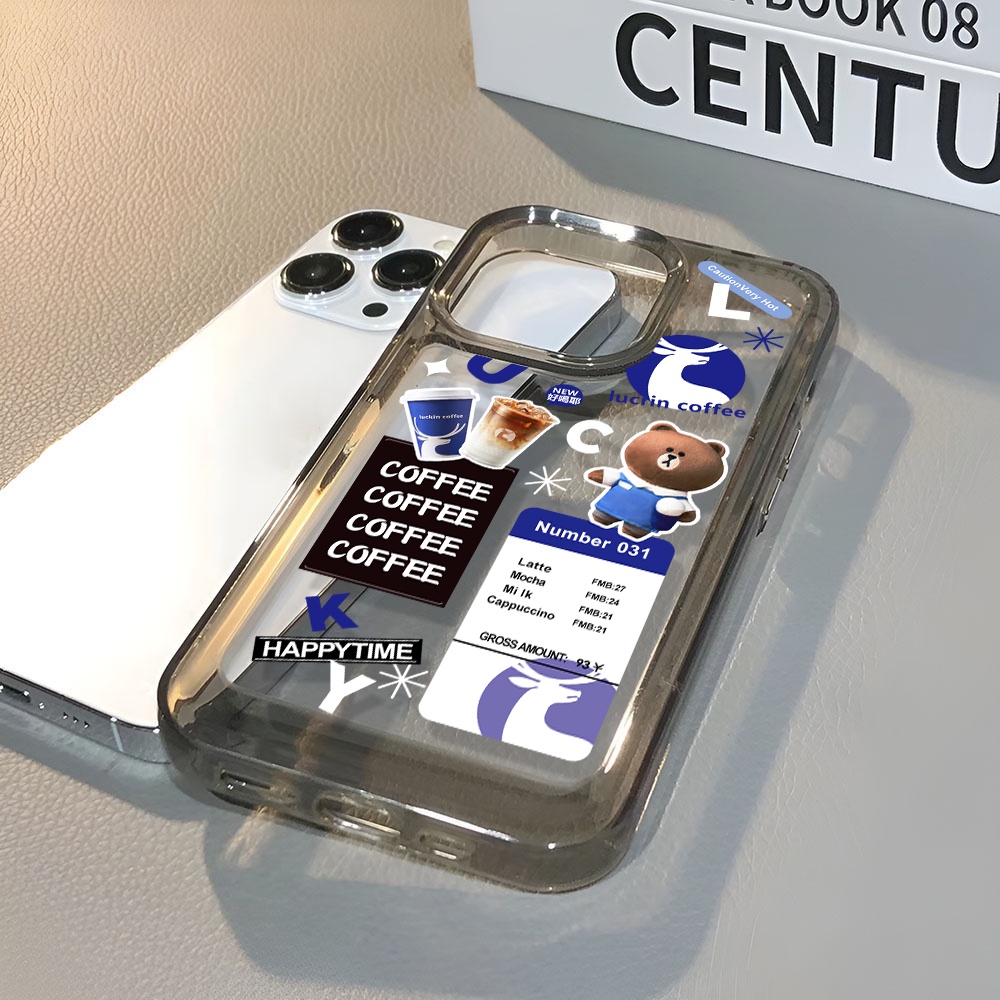 Ốp Điện Thoại Trong Suốt In Hình Gấu Và Cốc Cà Phê Cho iphone 14 Pro Max 13 11 12 7Plus X XR XS Max 8 7