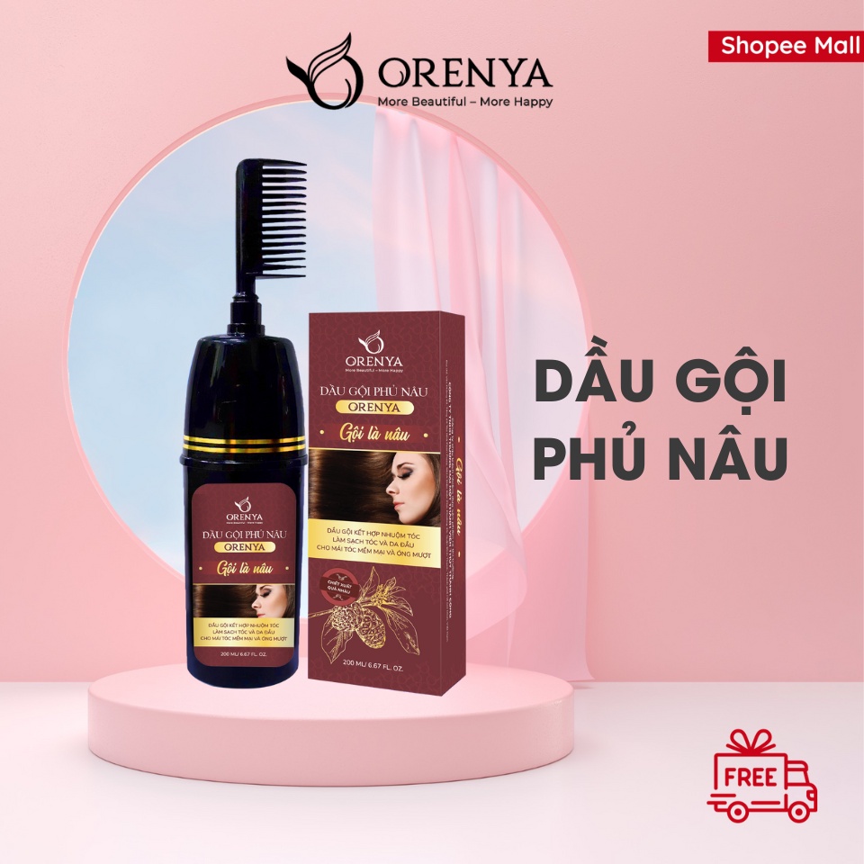 Dầu gội phủ bạc - Dầu gội Phủ Nâu 200ml - CHỈ 10 PHÚT Nhuộm tóc thảo dược, đen nâu tự nhiên - ORENYA Chính hãng