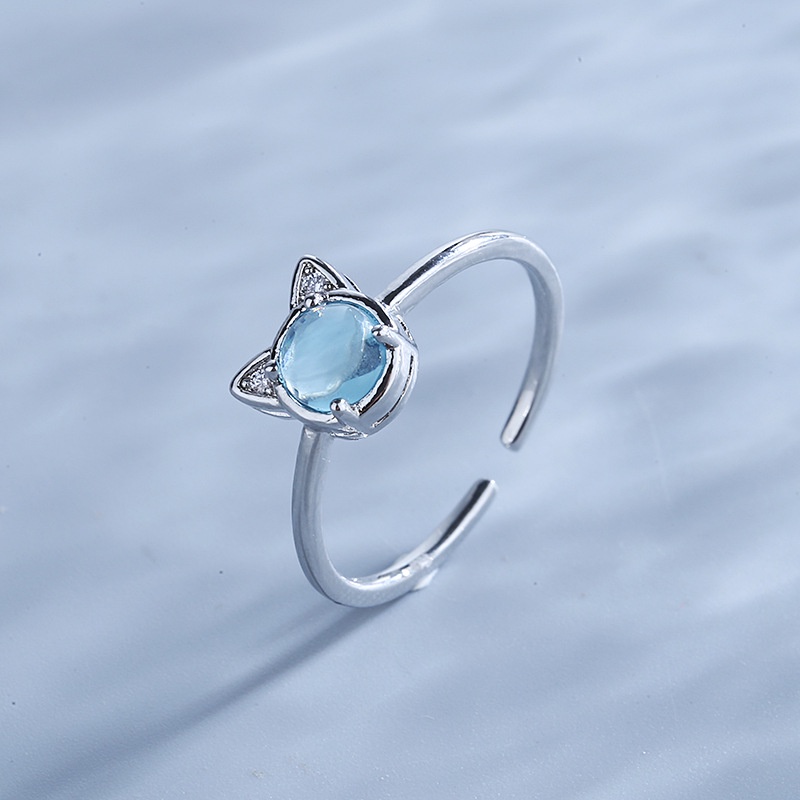 (0789) Nhẫn Đeo Tay Mèo Đá Trong Ánh Xanh