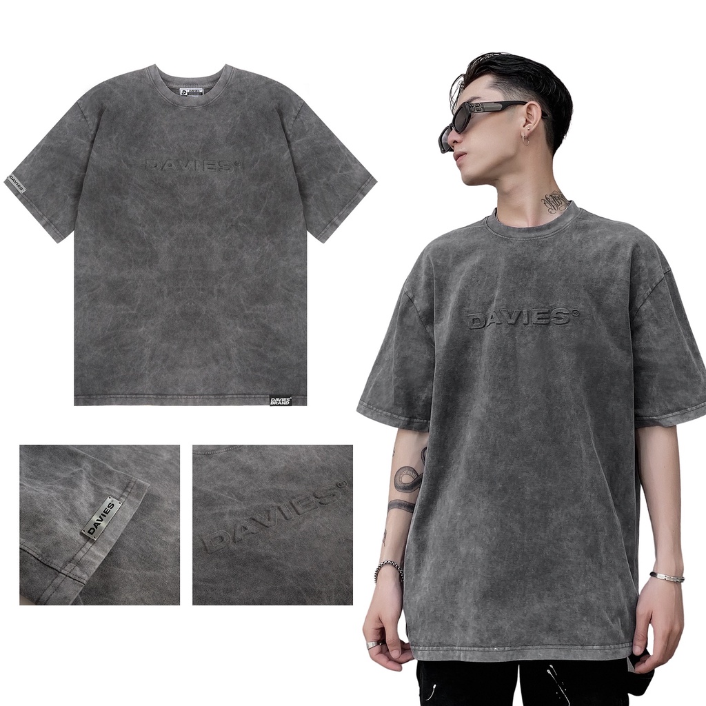 Áo thun nam form rộng tay lỡ màu xám wash tee local brand dập nổi Emboss Davies