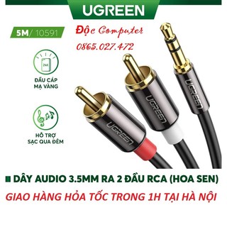 Cáp audio 3,5mm ra 2 đầu rca dài 5m chính hãng ugreen 10591 cao cấp
