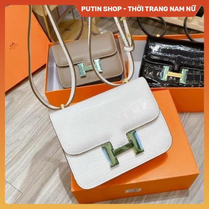 Túi xách nữa đeo chéo chữ H vân rắn , Túi sách đeo vai da bong màu đen trắng phong cách thời trang sang trọng Putin Shop
