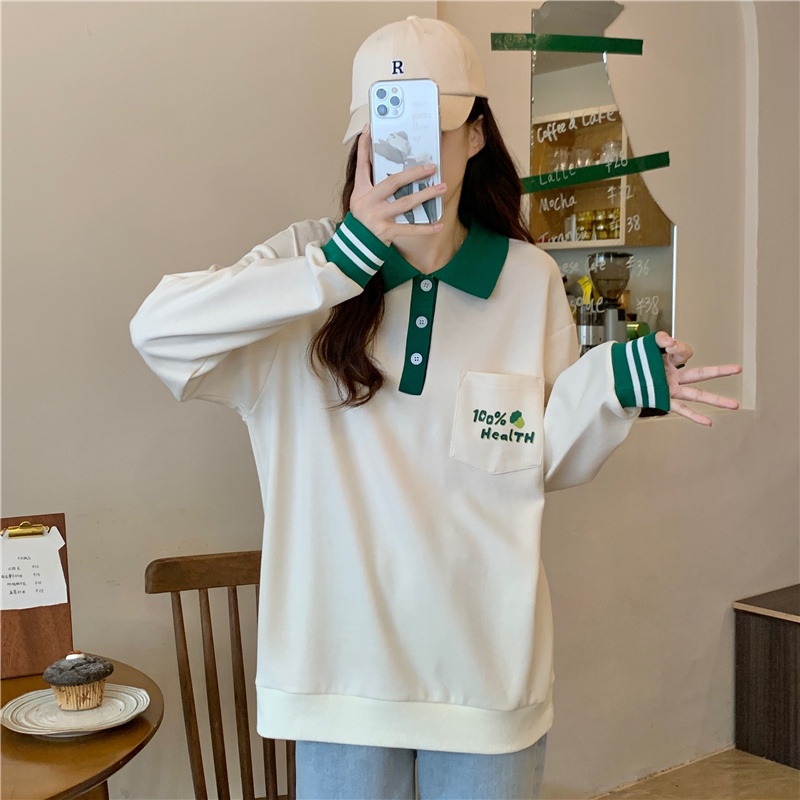 Áo sweater SUXI thể thao polo dáng rộng phối túi đơn giản thời trang xuân thu cho nữ