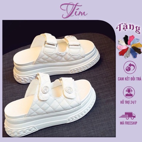 Mua Giày Tặng Tất-(Ảnh + Video Thật) - Dép lê nữ độn đế bánh mì 2 quai ngang 7cm (hàng loại 1)