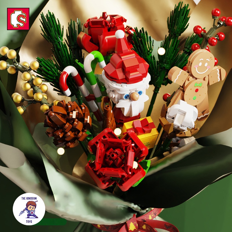 Đồ Chơi Lắp Ráp Giáng Sinh Noel Mô Hình Bó Hoa Giáng Sinh Phát Nhạc Có Ông Già Tuyết Hoa Hồng Cookie 605026