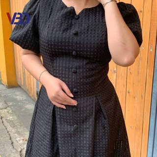 Đầm caro phối nút bọc Bigsize DA013