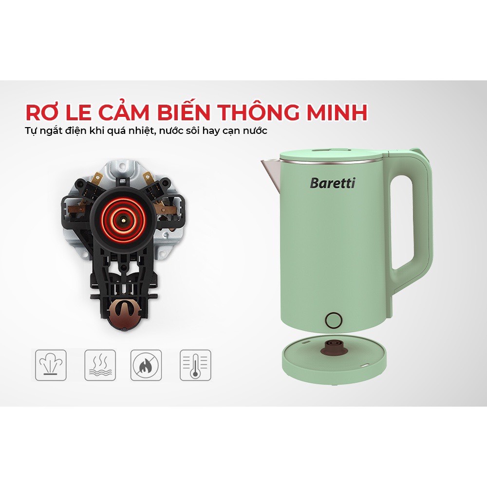 Ấm siêu tốc inox 2 lớp Baretti BRD182 1.8L và bareti BRD181G