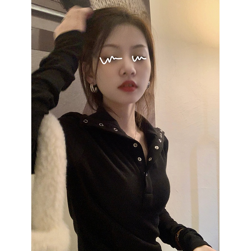 NRVP Áo kiểu nữ dài tay cổ cao phong cách Hàn Quốc