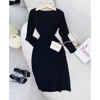 ĐẦM BODY ĐEN CỔ U XẺ ĐÙI