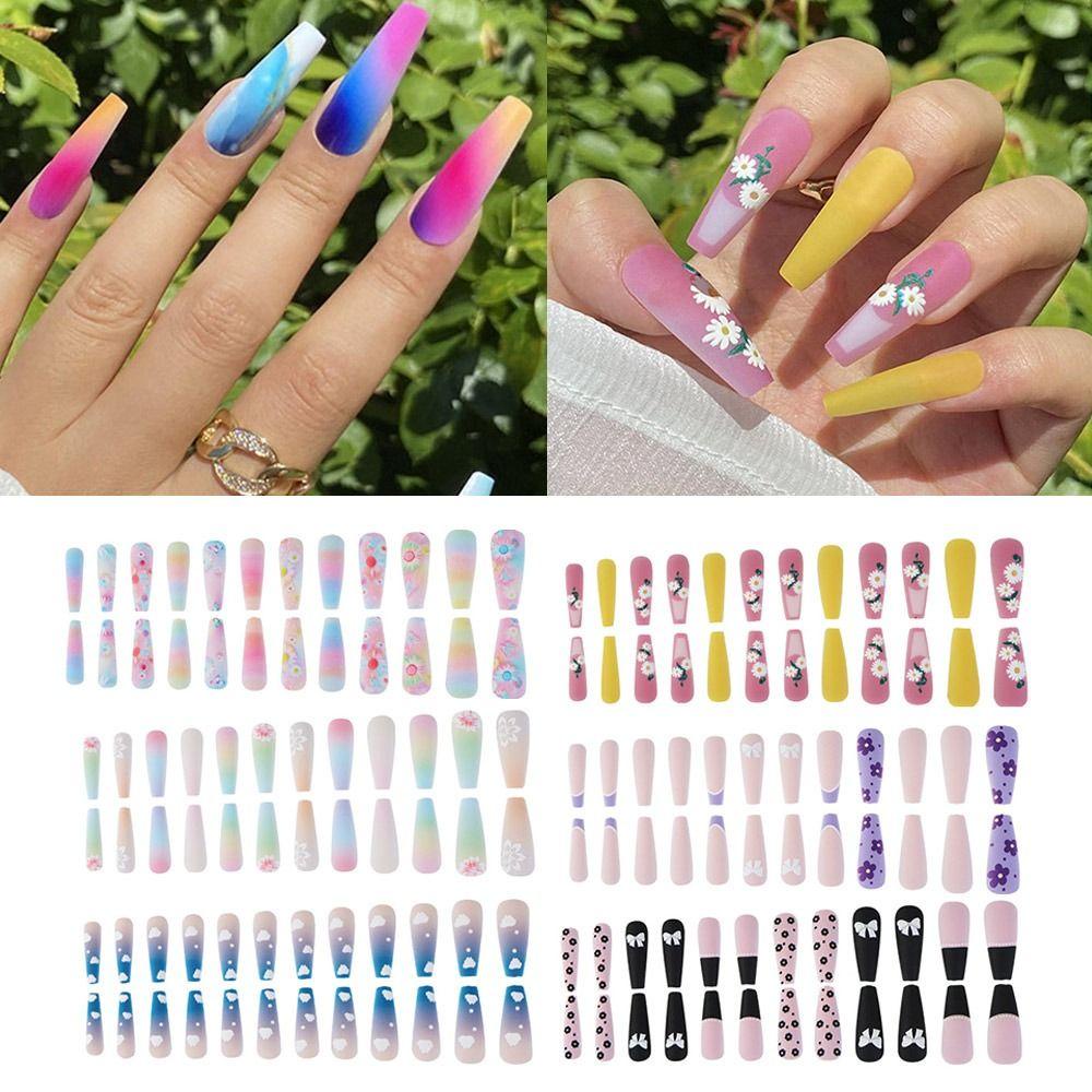 Set 24 Móng Tay Giả Che Phủ Toàn Diện Màu Trắng Hình Đám Mây