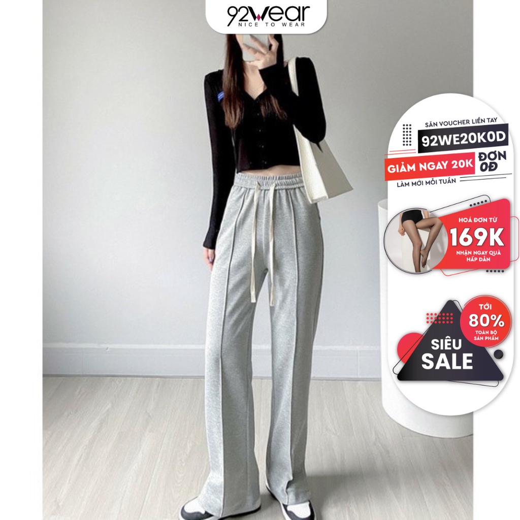 Quần suông nữ 92WEAR chất nỉ bông giữ nhiệt dáng thụng mềm mại phong cách trẻ trung cá tính QD006