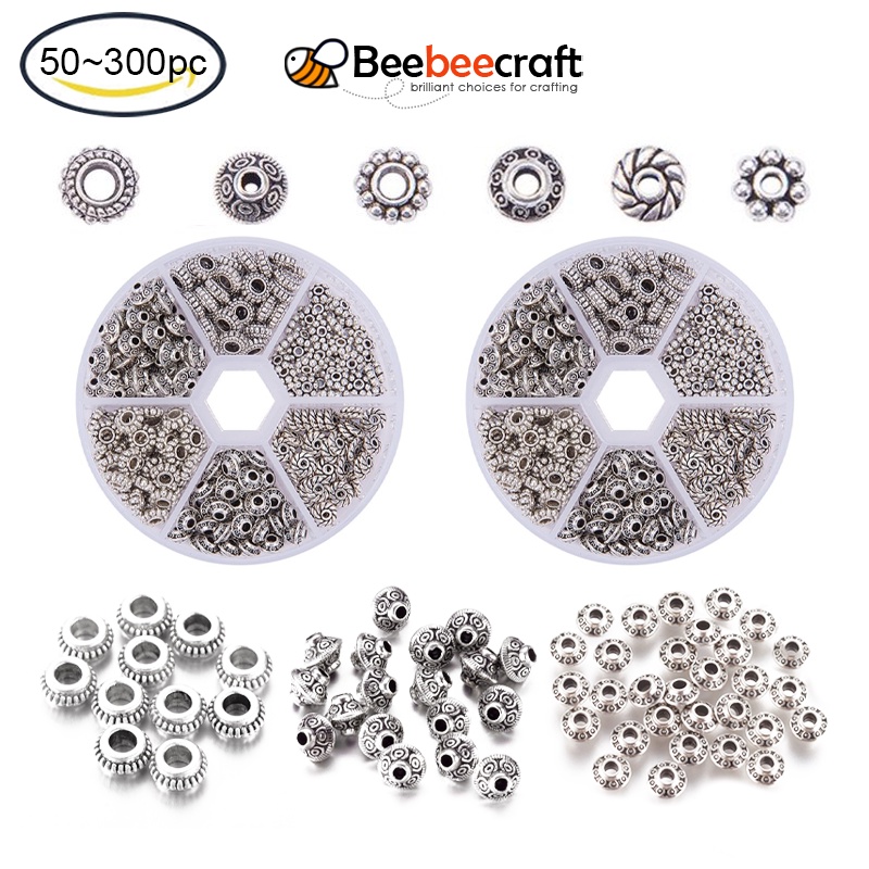 Bộ 50-300 Hạt Xỏ Lỗ Bằng Bạc Tây Tạng Dùng Làm Trang Sức Thủ Công