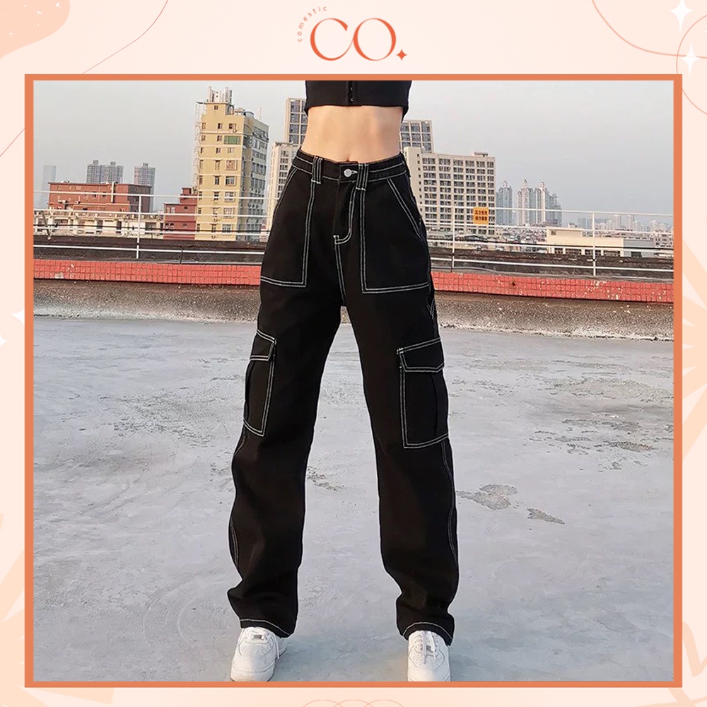 Quần jeans dài cạp cao. quần jeans ống rộng phong cách Hiphop_j23