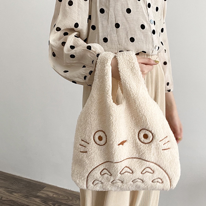 Túi Xách Tay Bằng Lông Cừu Nhân Tạo Hình Totoro Dễ Thương