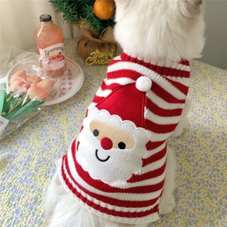  Áo cho chó mèo giáng sinh áo len kẻ trắng đỏ hình ông già noel BECHON 