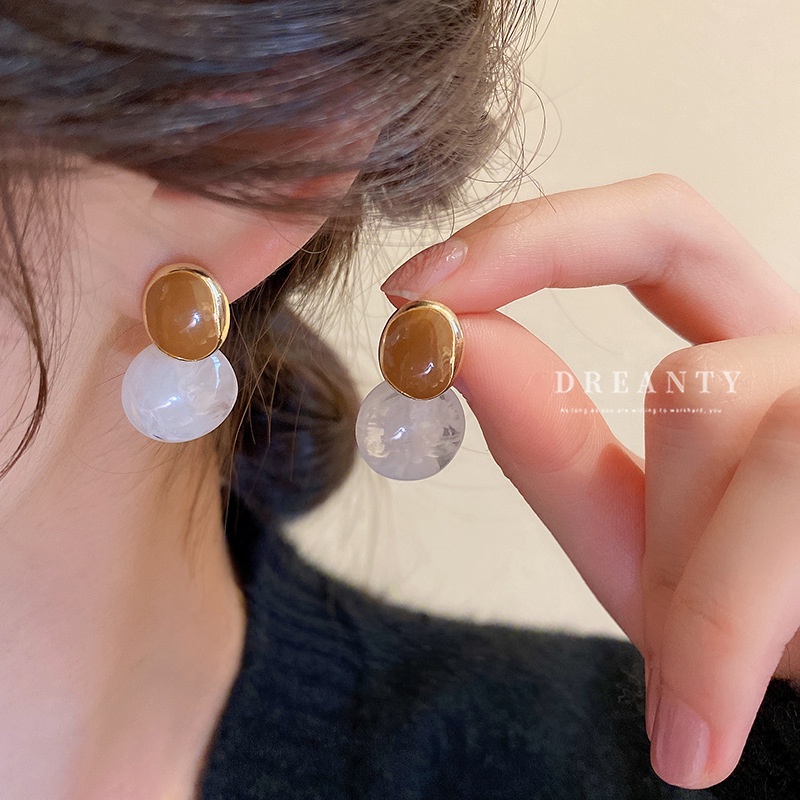 Bông Tai Hình Học Kiểu Bất Đối Xứng Màu Sắc Tương Phản Phong Cách Hàn Quốc Thời Trang Cho Nữ