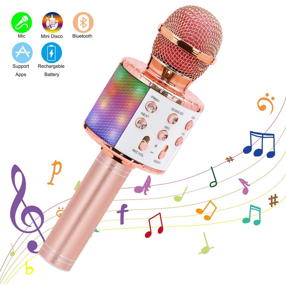 Micro Tích Hợp Loa Bluetooth Không Dây Có Đèn LED Đa Năng Dùng Hát karaoke Cho Trẻ Em