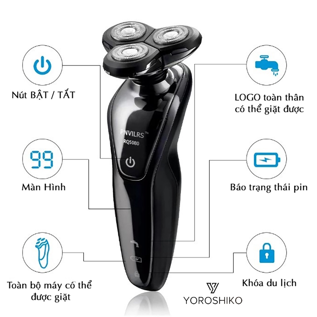 Máy cạo râu 9D SHAVER cao cấp chính hãng loại 4in1 chống nước chuẩn IPX7 Yoroshiko