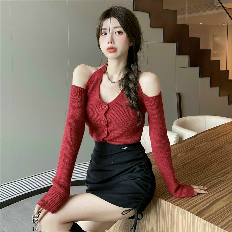 Áo kiểu nữ thun gân trễ vai đỏ,trắng,đen