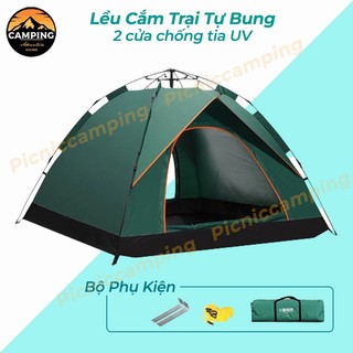 Lều cắm trại tự bung cho 4-6 người Lều du lịch kích thước 2x2m 2 cửa chính thông thoáng.