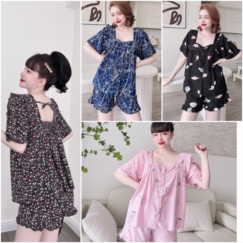 Đồ Ngủ Nữ Pijama Bigsize đùi ren 55-100kg D12 mặc nhà cực Xinh chất Latin, lụa Cao Cấp