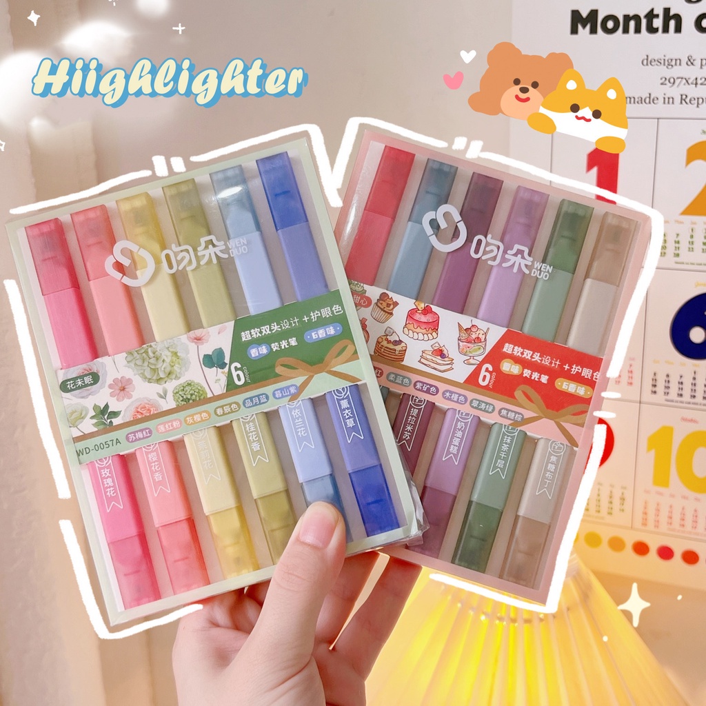 Bộ 6 Bút Lông Hai Đầu Ngòi Mềm Bắt Sáng Màu Retro