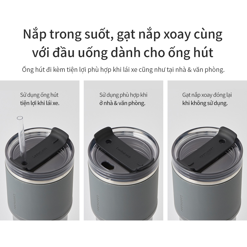 Ly giữ nhiệt LocknLock 650ml LHC4277S Metro Drive - Hàng chính hãng kèm ống hút và cọ rửa, để vừa hộc xe ô tô - JoyMall