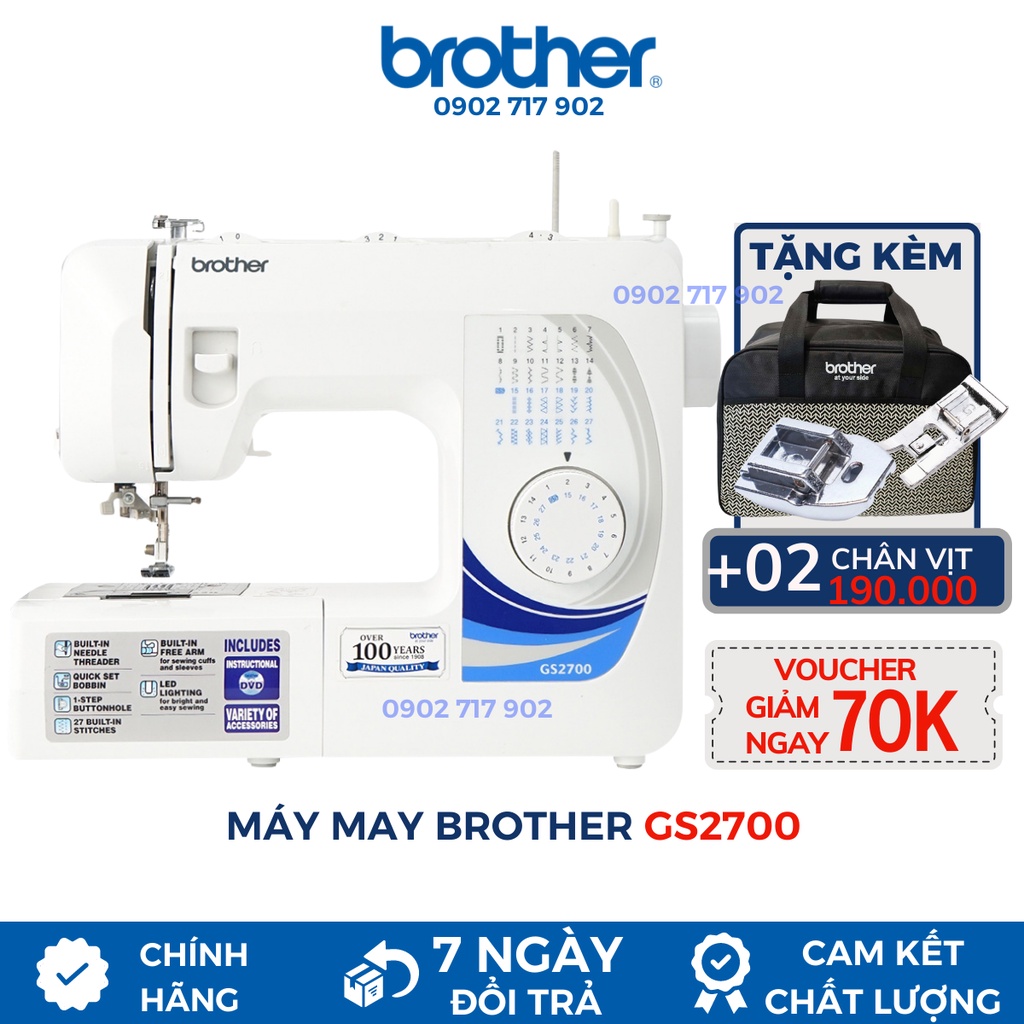 Máy may BROTHER GS2700 tặng 2 chân vịt giá 190.000d