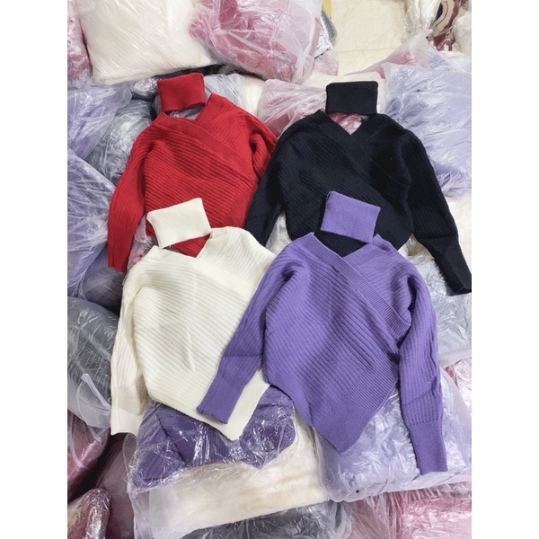 Áo len vạt chèo kèm chocker đeo cổ hoặc làm băng đô