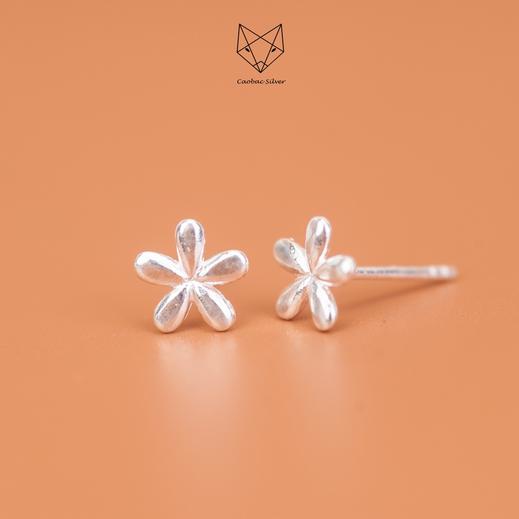 Khuyên Tai Bạc Ta Nữ CaoBac Silver Hình Hoa Năm Cánh Tròn Trơn Không Đính Đá Dễ Thương Xinh Xắn Dành Cho Bạn Nữ