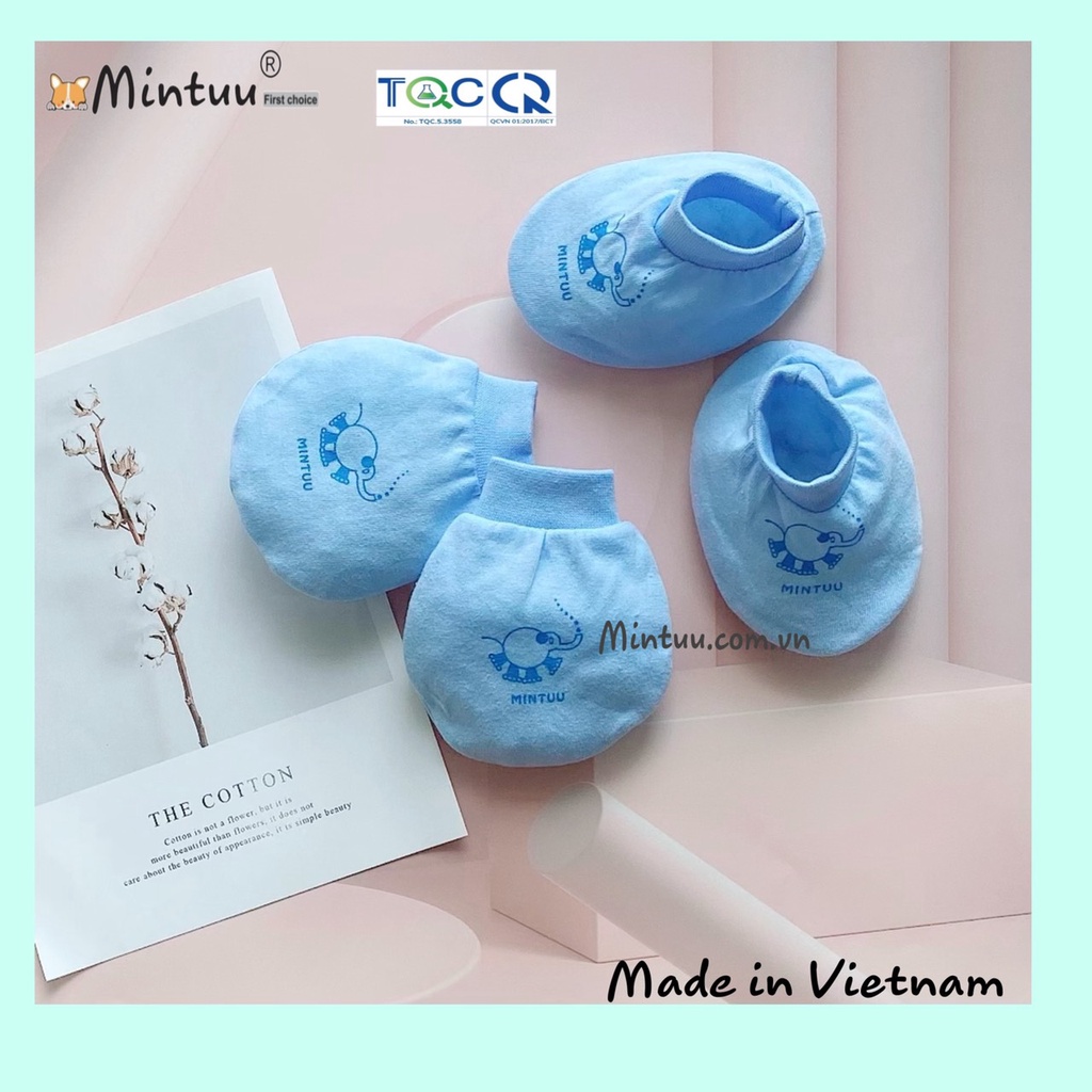 Bao tay bao chân sơ sinh, bao tay chân bo màu thương hiệu MINTUU, chất liệu vải 100% cotton