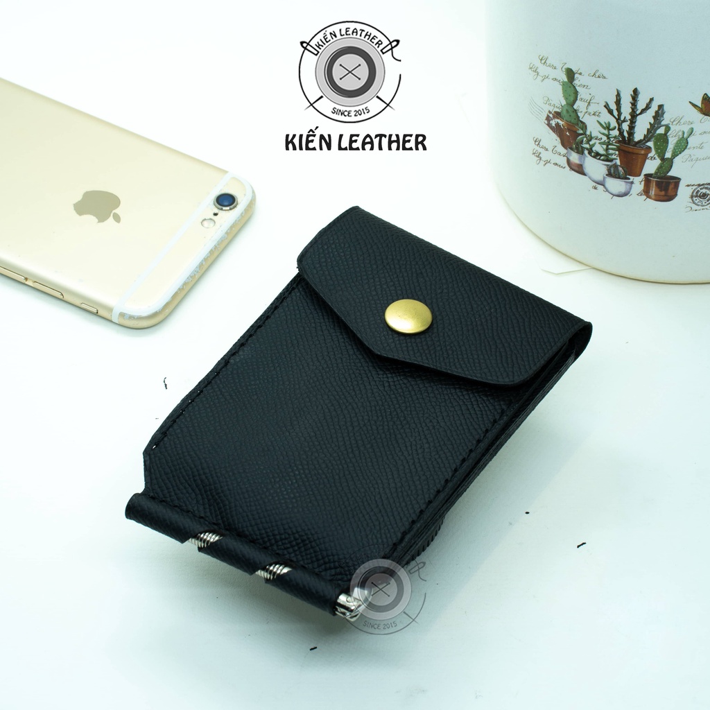 Ví Kẹp Tiền siêu nhỏ gọn,KIẾN LEATHER, Chất da bò đánh Patina