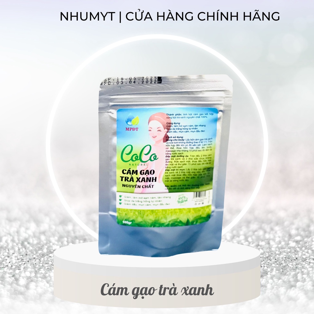 500gr Bột cám gạo trà xanh CoCo ,ủ trắng trà xanh,rửa mặt và tắm trắng body an toàn hiệu quả