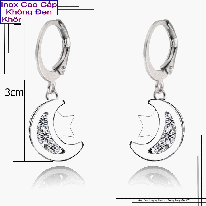 Bông tai mặt trăng và ngôi sao của nữ - Cam kết 1 đổi 1 nếu hoen, gỉ sét