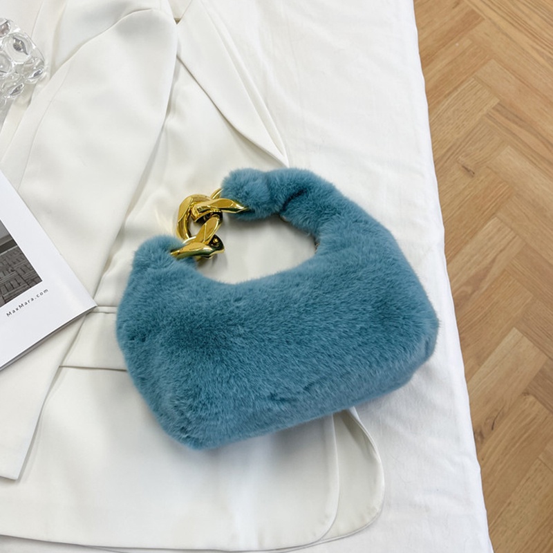 Túi xách lông nhung IELGY màu trơn dây xích thời trang cho nữ