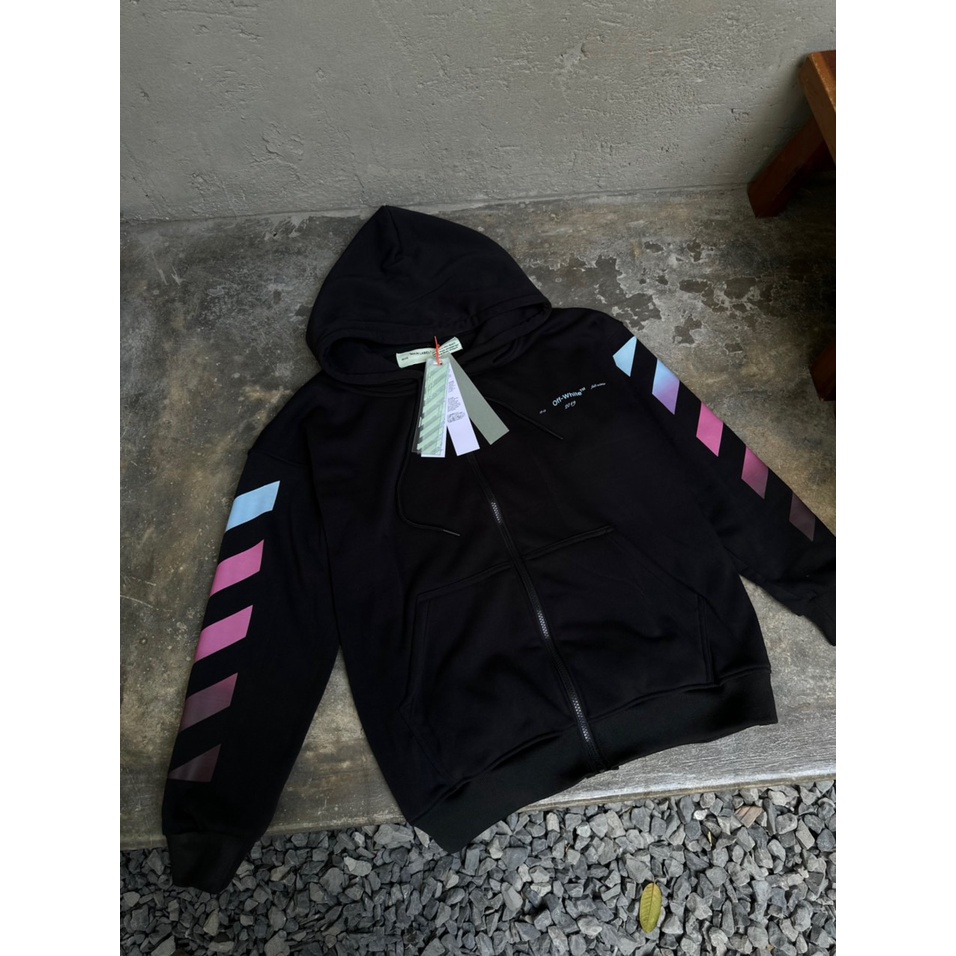 Áo Hoodie Zip Off White Gradient Phối Màu Chất Áo Nỉ Bông Chính Phẩm Dày Dặn 800-900 gram Form Âu