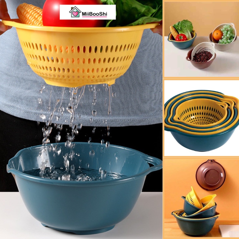 Rổ nhựa chữ nhật tròn đựng đồ kèm chậu combo 6 rổ nhựa cao cấp MiibooShi VN14237